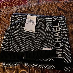 Michael Kors Black/Silver Beanie and Scarf Set